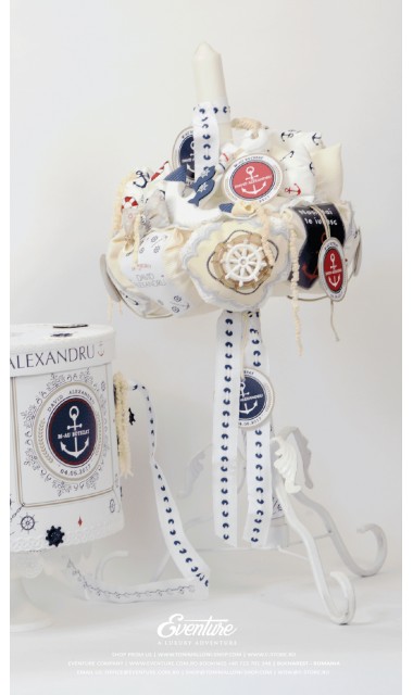 Trusou de botez brodat, bleumarin nautic, navy, Ancora 1
